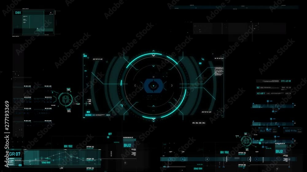 Poster Circle hud head up display interface target pointer element for futuristic cyber technology concept with dark and grain processed