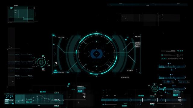 Circle hud head up display interface target pointer element for futuristic cyber technology concept with dark and grain processed