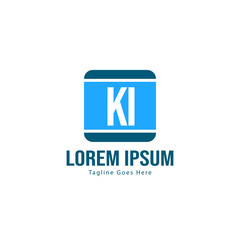 Initial KI logo template with modern frame. Minimalist KI letter logo vector illustration