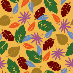 Seamless pattern with the image of tropical leaves. Flat style. Trend. Prints