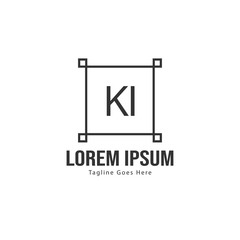 Initial KI logo template with modern frame. Minimalist KI letter logo vector illustration