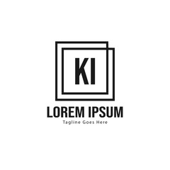 Initial KI logo template with modern frame. Minimalist KI letter logo vector illustration