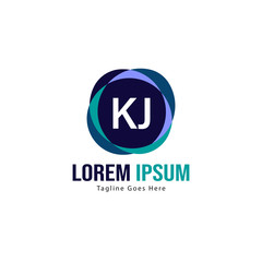 Initial KJ logo template with modern frame. Minimalist KJ letter logo vector illustration