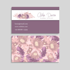 Business card with beautiful pink flowers. Template