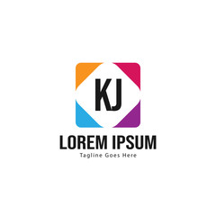Initial KJ logo template with modern frame. Minimalist KJ letter logo vector illustration