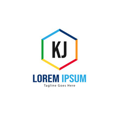 Initial KJ logo template with modern frame. Minimalist KJ letter logo vector illustration