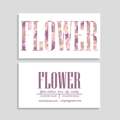 Business card with beautiful pink flowers. Template