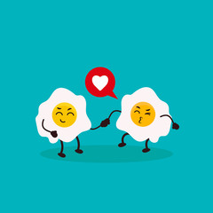 Cute  smiling happy eggs. Card design.Vector flat cartoon character illustration icon design on blue background. Egg character concept