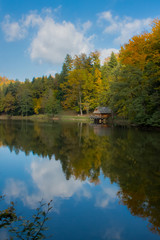 Fototapeta na wymiar Lake and cabin on Trakoscan, Croatia