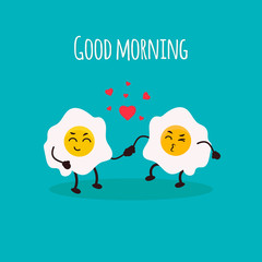 Cute  smiling happy eggs. Card design.Vector flat cartoon character illustration icon design on blue background. Egg character concept