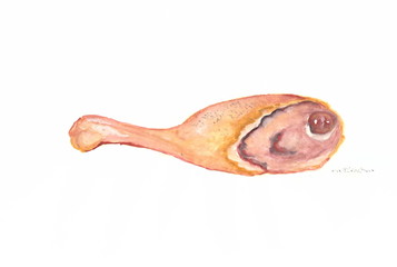 Drawing with watercolors: Roasted Chicken Leg with spices.