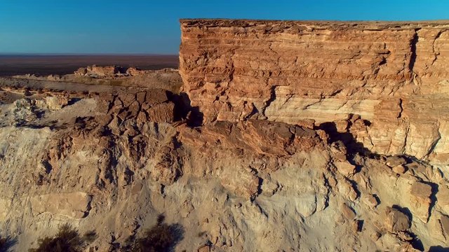 Panorama view to saline Barsa Kelmes lake and Ustyurt plateau at Karakalpakstan, Uzbekistan.