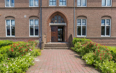 Front door of the historic monastery in Hoogeveen, Netherlands