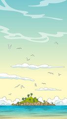 Ozean with two island. Hand draw vector illustration with separate layers.