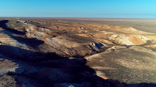 Panorama view to saline Barsa Kelmes lake and Ustyurt plateau at Karakalpakstan, Uzbekistan.