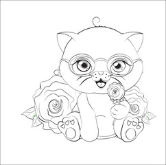 cat in glasses with flower Coloring book