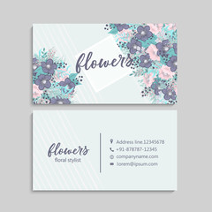 Business card with beautiful flowers. Template