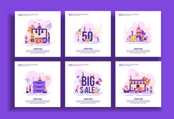 Naklejka premium Set of modern flat design templates for Business, cost reduction, discount sale, financial, big data, big sale, delivery. Easy to edit and customize. Modern Vector illustration concepts for business