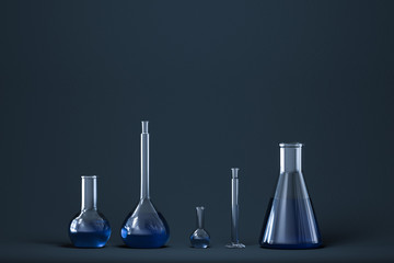Chemical instruments and reagents in the lab, 3d rendering