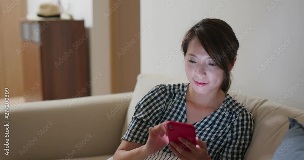 Poster Woman work on mobile phone at home