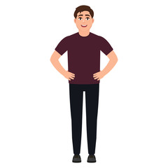 Self confident guy, a man stands in a heroic pose, cartoon character vector illustration