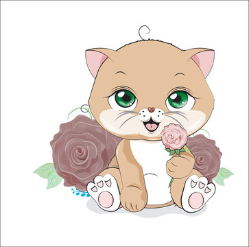 little cat with flower