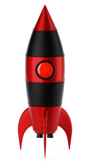 Red Black Metal Rocket Isolated on White Background. 3D rendering.