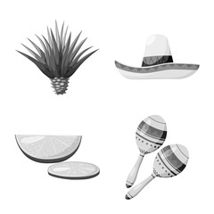 Vector design of fajita and fiesta sign. Set of fajita and celebration stock symbol for web.