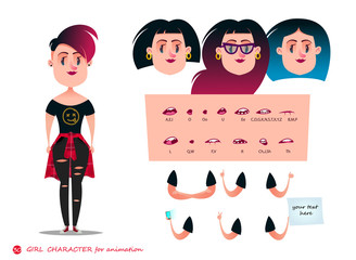 Girl character for your scenes.Parts of body template for design work and animation.