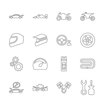Line design icon set of racing video game and esport concept. Editable stroke vector icon.