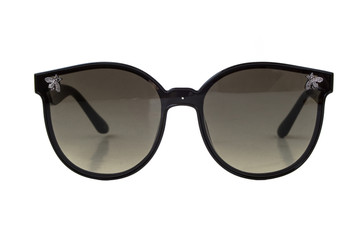 Black round sunglasses with thin frame, Front View