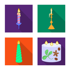 Isolated object of candlelight and decoration symbol. Set of candlelight and flame stock vector illustration.