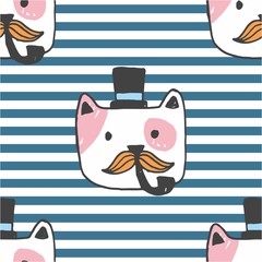 Hand painted seamless pattern with cute kittens. Watercolor bright cartoon cats on the background. Lovely texture.