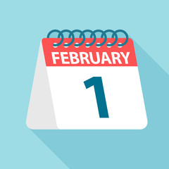 February 1 - Calendar Icon. Vector illustration of one day of month. Calendar Template