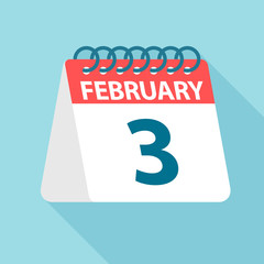 February 3 - Calendar Icon. Vector illustration of one day of month. Calendar Template
