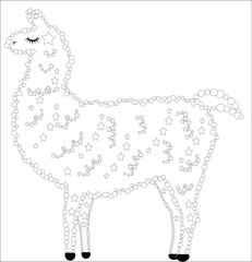 Coloring page of cartoon lama.  illustration, coloring book for kids.