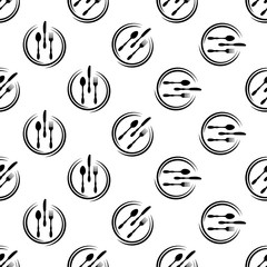 Cutlery Icon Seamless Pattern, Fork, Spoon And Knife