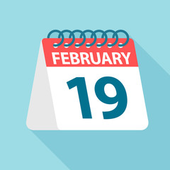February 19 - Calendar Icon. Vector illustration of one day of month. Calendar Template