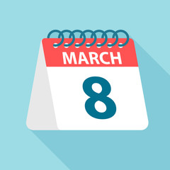 March 8 - Calendar Icon. Vector illustration of one day of month. Calendar Template