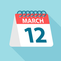 March 12 - Calendar Icon. Vector illustration of one day of month. Calendar Template