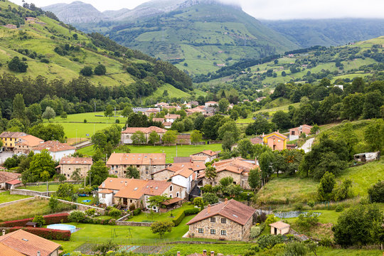 Landscape of a village in Valles Pasiegos, Cantabria, Spain