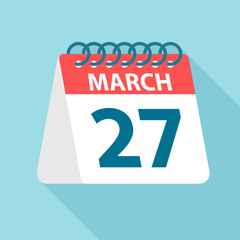 March 27 - Calendar Icon. Vector illustration of one day of month. Calendar Template
