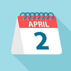 April 2 - Calendar Icon. Vector illustration of one day of month. Calendar Template