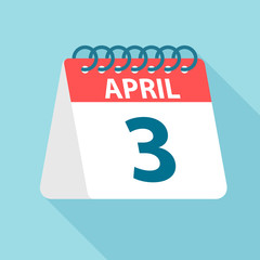 April 3 - Calendar Icon. Vector illustration of one day of month. Calendar Template