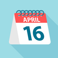 April 16 - Calendar Icon. Vector illustration of one day of month. Calendar Template