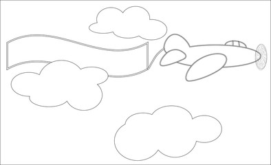 Air plane Black and White Cartoon  Illustration for Coloring Book - Line Drawn
