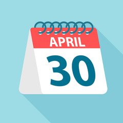 April 30 - Calendar Icon. Vector illustration of one day of month. Calendar Template
