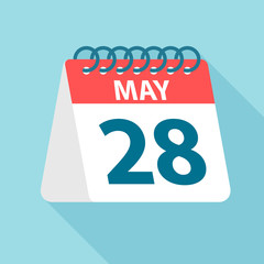May 28 - Calendar Icon. Vector illustration of one day of month. Calendar Template