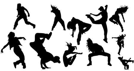 Black and white vector illustration of dancing people