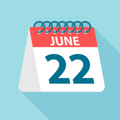 June 22 - Calendar Icon. Vector illustration of one day of month. Calendar Template